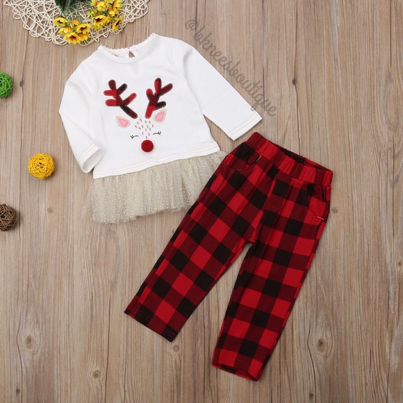 Boutique Girl Christmas Deer Matching Outfit Set - Picture 1 of 7
